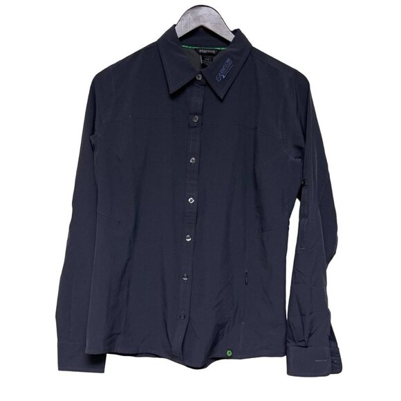 Marmot Johnson Outdoor Button Front Roll Tab Black Shirt Women's Medium - Picture 1 of 10